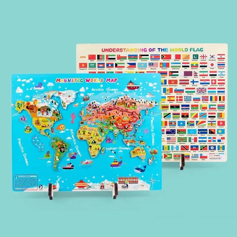 Magnetic World Map Wooden Puzzle with Country Cards