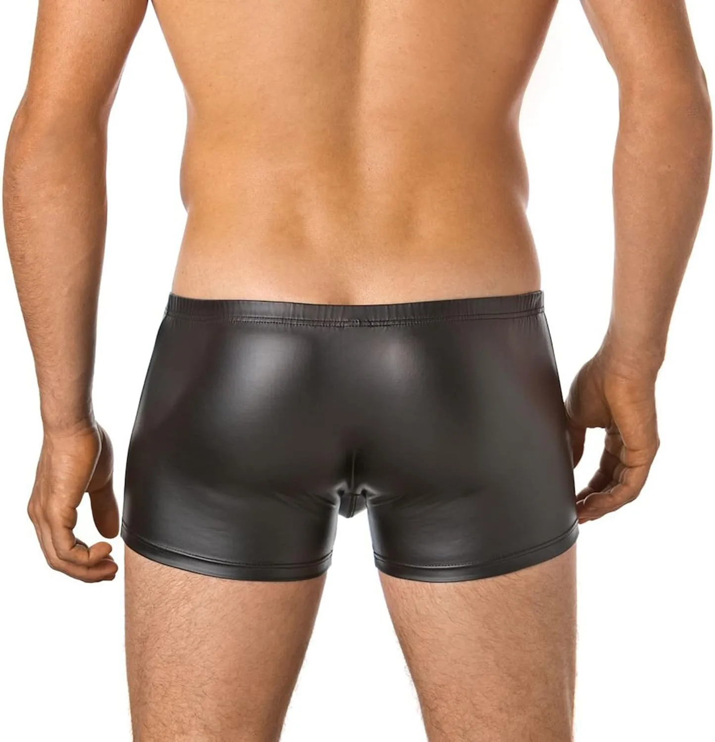 Maiyifu-GJ Men's Faux Leather Detachable Button Underwear Sexy U-Shaped Pouch Boxer Briefs Stretch Erotic Trunks