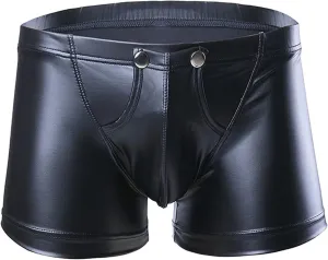 Maiyifu-GJ Men's Faux Leather Detachable Button Underwear Sexy U-Shaped Pouch Boxer Briefs Stretch Erotic Trunks