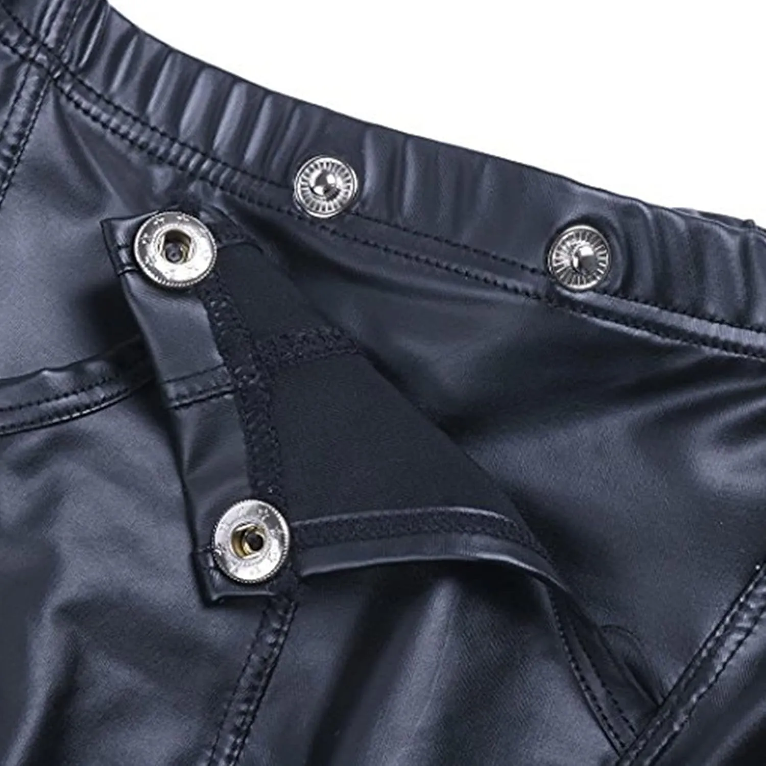 Maiyifu-GJ Men's Faux Leather Detachable Button Underwear Sexy U-Shaped Pouch Boxer Briefs Stretch Erotic Trunks