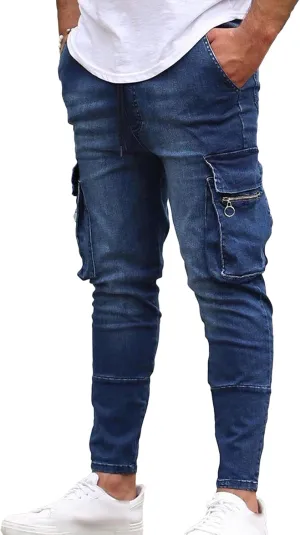 Maiyifu-GJ Men's Skinny Slim Fit Jeans Stretch 6 Pockets Denim Pencil Pants Casual Hip Hop Side Pocket Jean Trousers