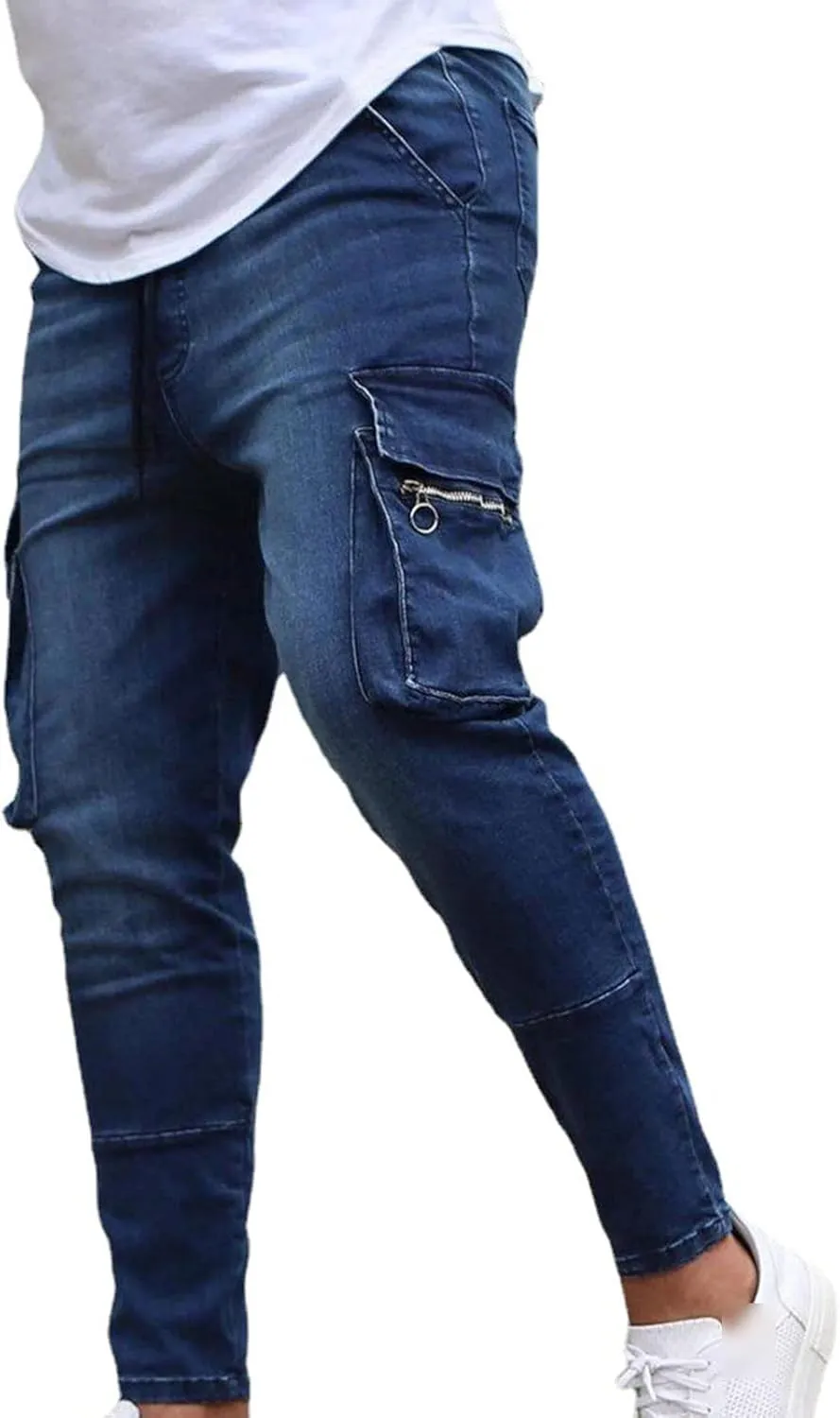 Maiyifu-GJ Men's Skinny Slim Fit Jeans Stretch 6 Pockets Denim Pencil Pants Casual Hip Hop Side Pocket Jean Trousers