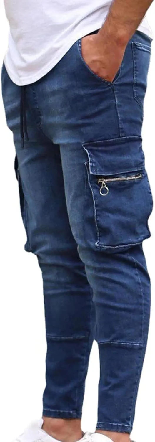 Maiyifu-GJ Men's Skinny Slim Fit Jeans Stretch 6 Pockets Denim Pencil Pants Casual Hip Hop Side Pocket Jean Trousers