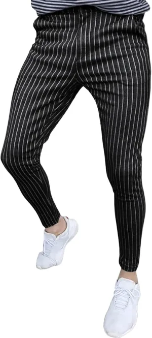 Maiyifu-GJ Mens Striped Dress Pants Slim Fit Skinny Stretch Pinstripe Formal Pants Casual Business Flat Front Chino Trousers