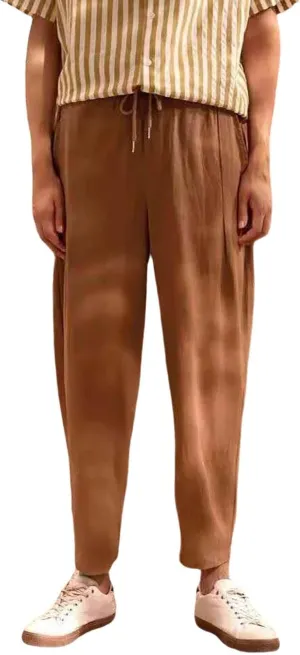 Men Linen Pants Casual Elastic Waist Trousers Summer Beach Vacation Lightweight Pants Drawstring Slacks with Pocket