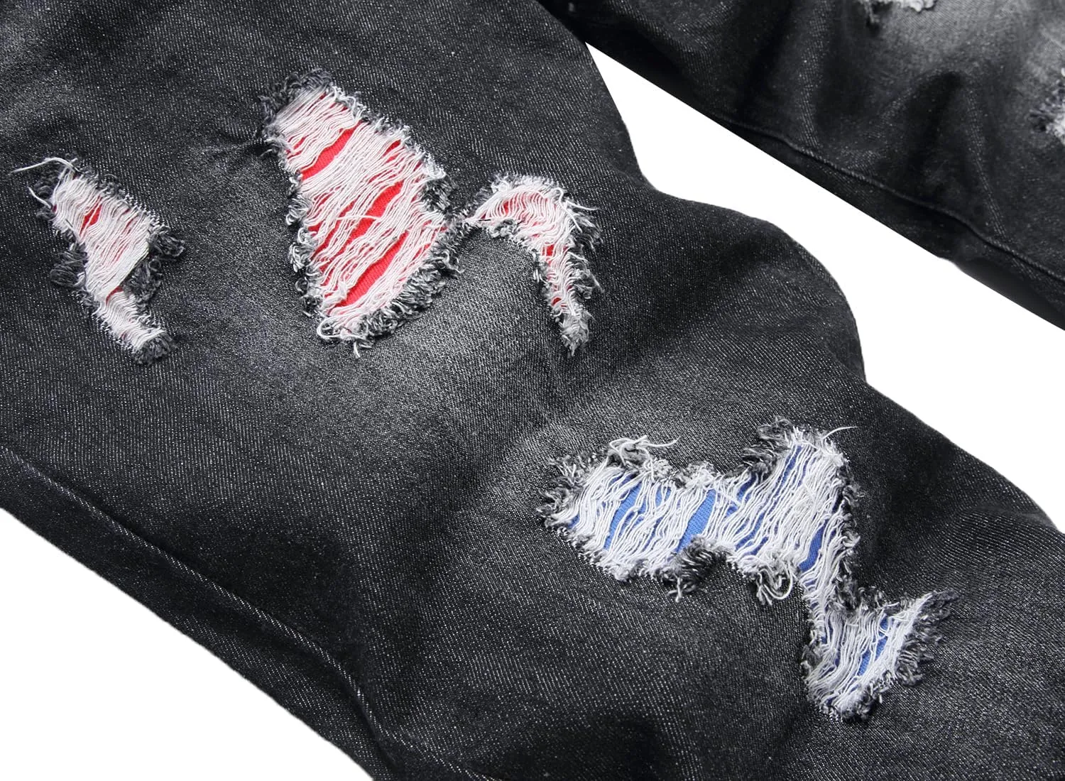 Men Ripped Jeans, Slim Fit Straight Leg, Denim Pants with Holes