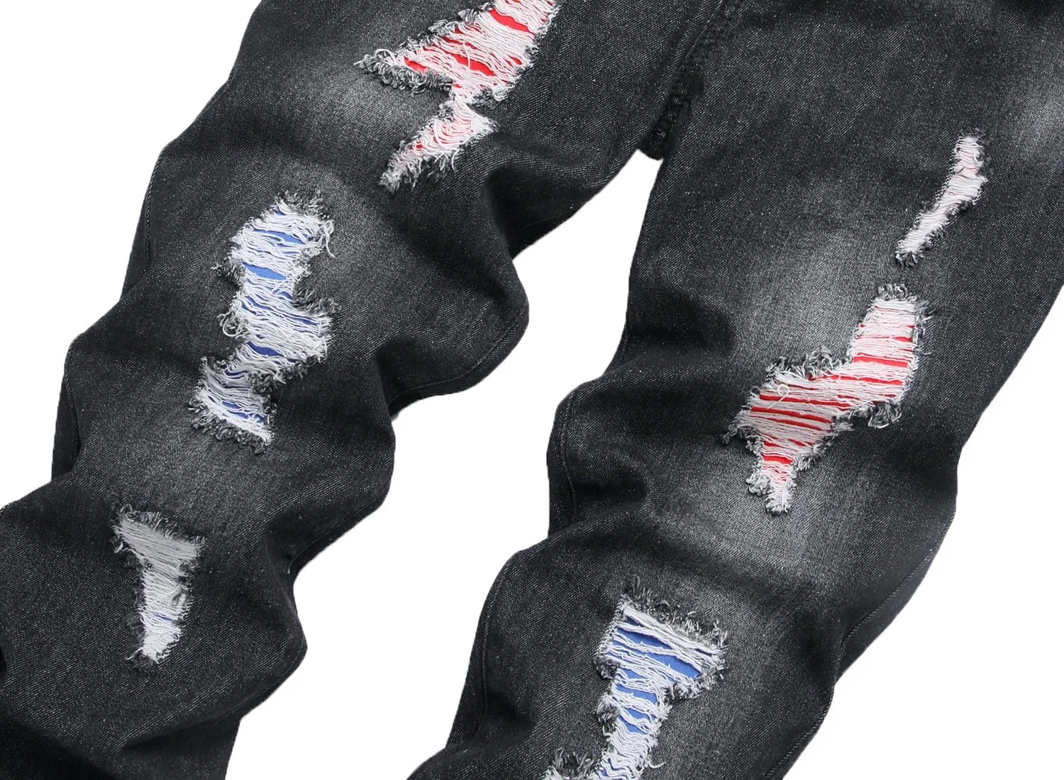 Men Ripped Jeans, Slim Fit Straight Leg, Denim Pants with Holes
