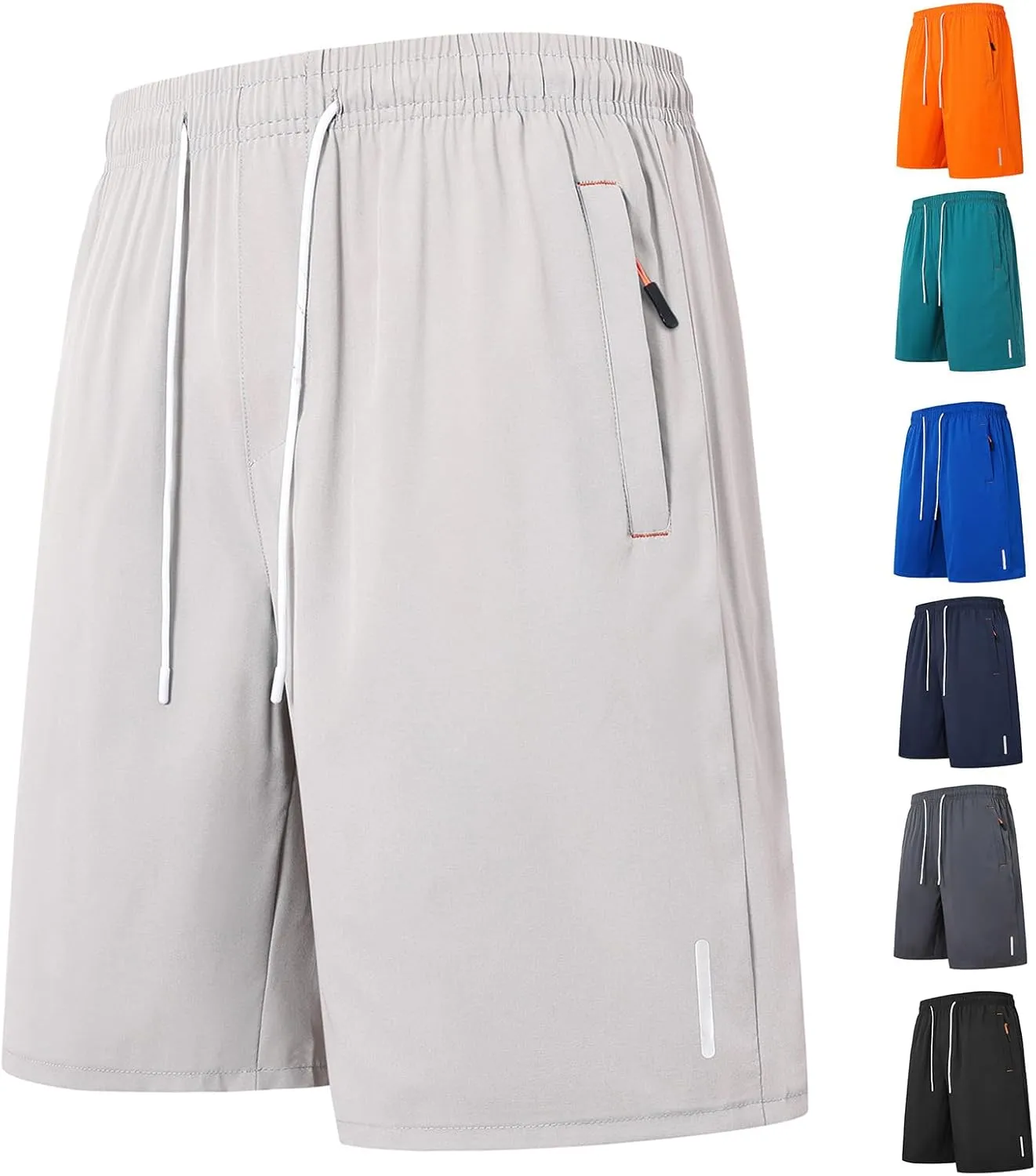Men's Athletic Hiking Shorts Quick-Dry Waterproof Drawstring Short Reflective Stripe Ice Silk Pant with Zipper Pocket