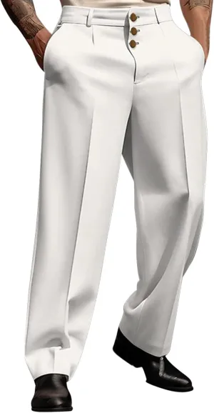 Men's Business Dress Suit Pants Baggy Pleated Front Trousers Plain Fashion Outdoor Straight Wide Leg Slacks