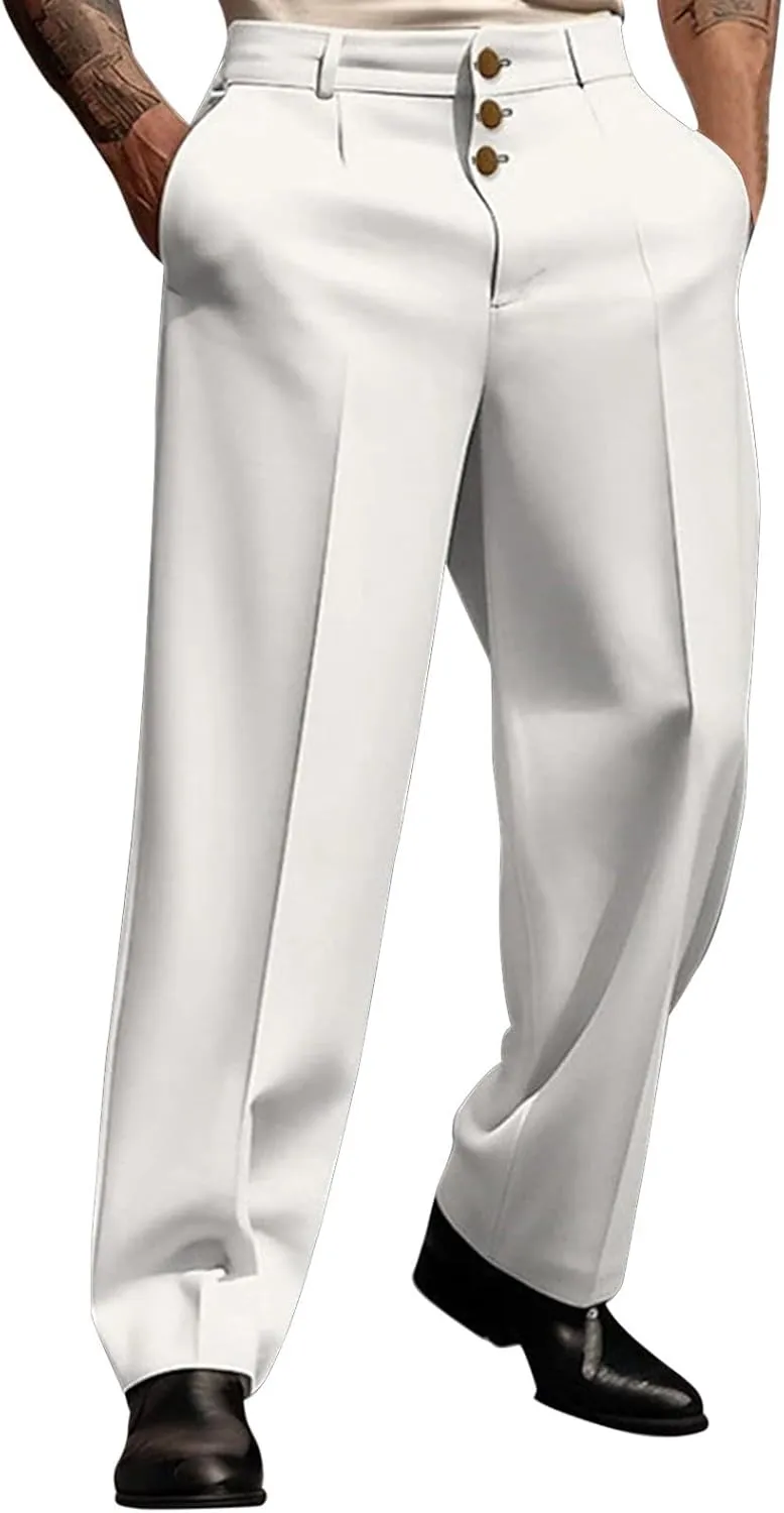 Men's Business Dress Suit Pants Baggy Pleated Front Trousers Plain Fashion Outdoor Straight Wide Leg Slacks