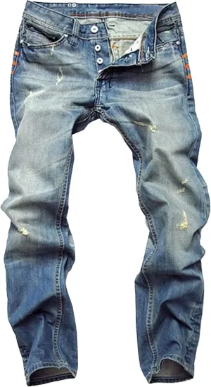 Men's Button Skinny Slim Fit Denim Pants Comfort Flex Waist Denim Jeans Vintage Casual Trousers