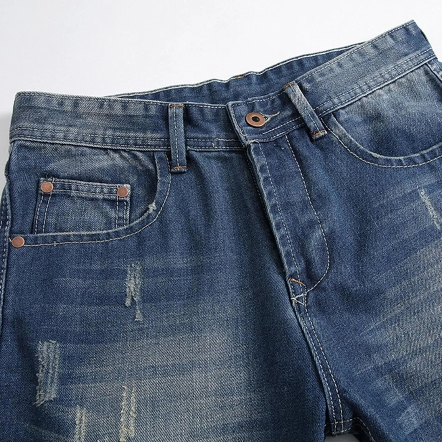 Men's Button Skinny Slim Fit Denim Pants Comfort Flex Waist Denim Jeans Vintage Casual Trousers