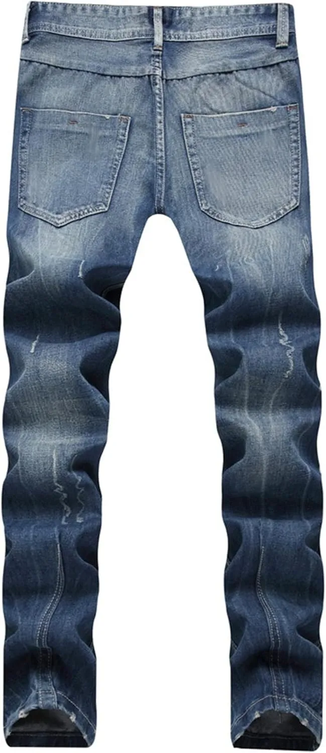 Men's Button Skinny Slim Fit Denim Pants Comfort Flex Waist Denim Jeans Vintage Casual Trousers