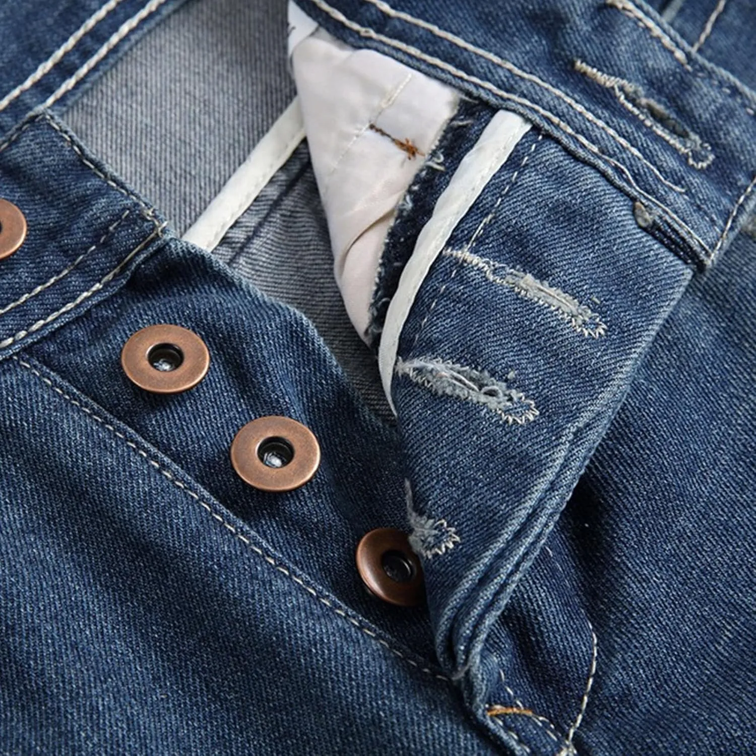 Men's Button Skinny Slim Fit Denim Pants Comfort Flex Waist Denim Jeans Vintage Casual Trousers
