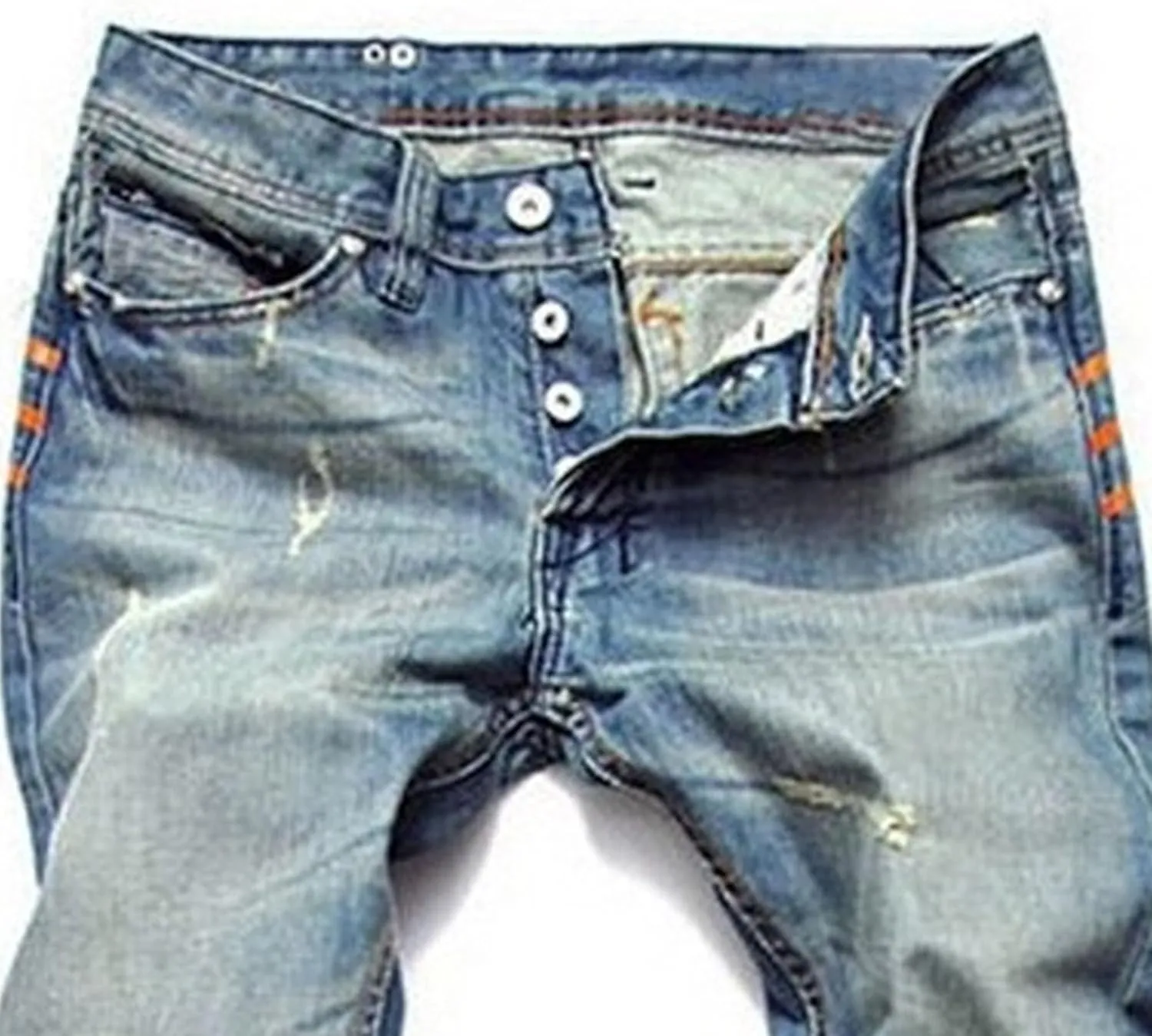 Men's Button Skinny Slim Fit Denim Pants Comfort Flex Waist Denim Jeans Vintage Casual Trousers