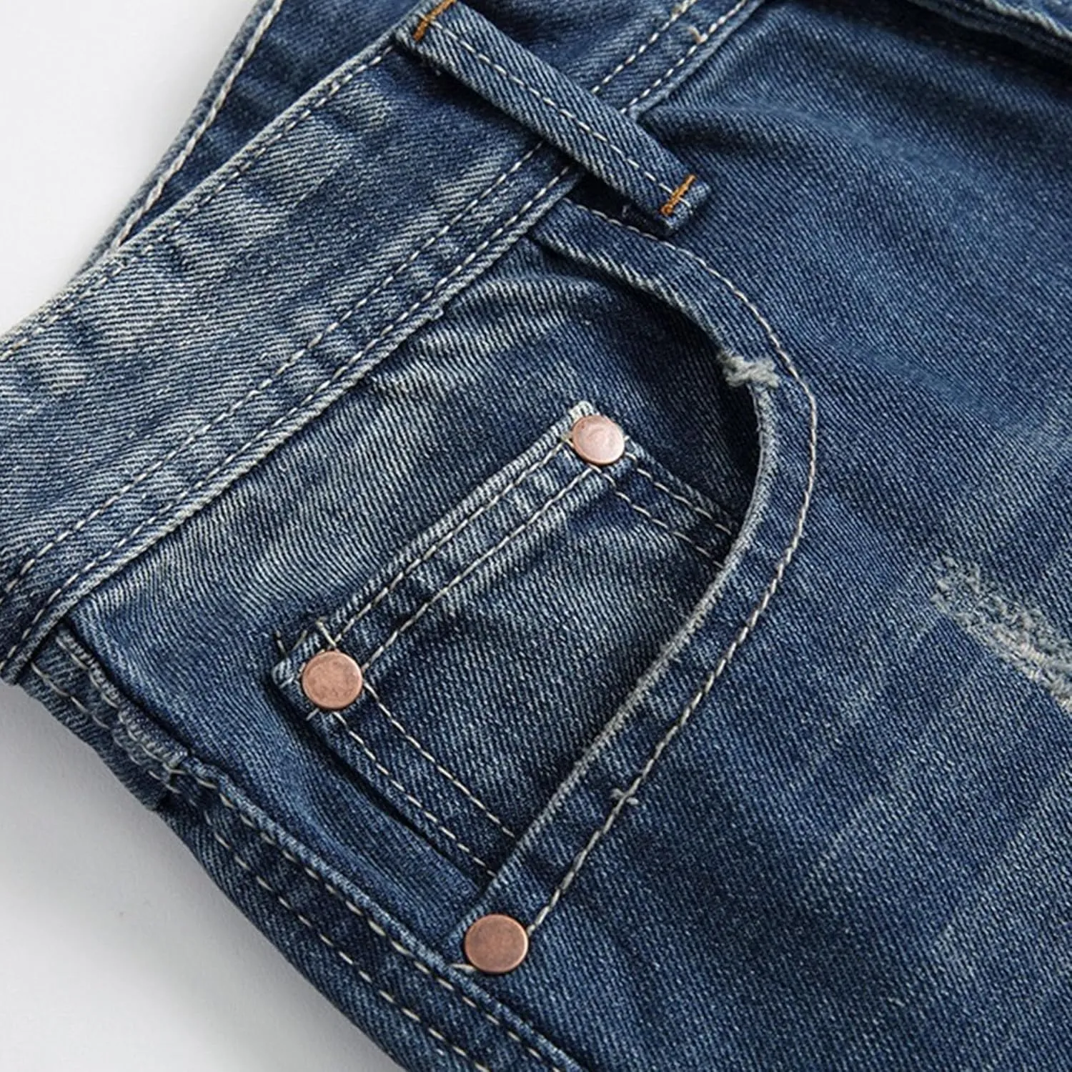 Men's Button Skinny Slim Fit Denim Pants Comfort Flex Waist Denim Jeans Vintage Casual Trousers