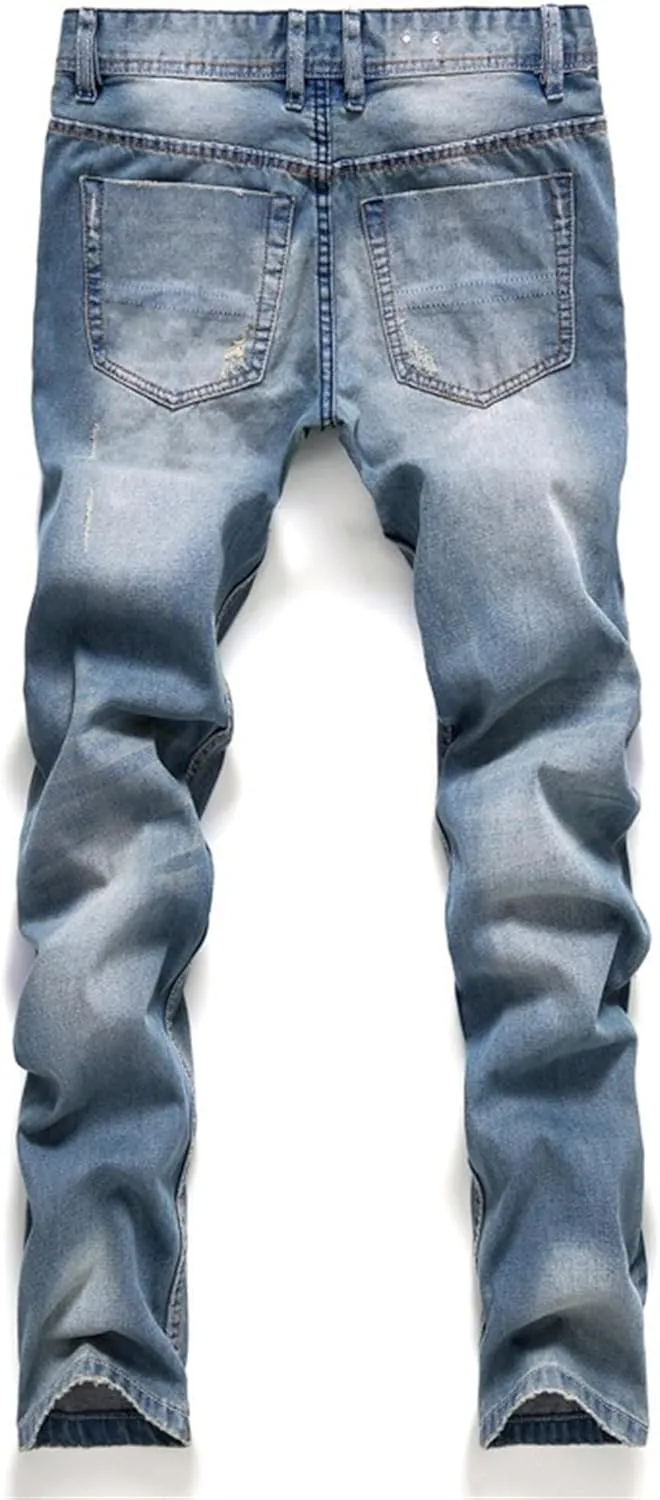 Men's Button Skinny Slim Fit Denim Pants Comfort Flex Waist Denim Jeans Vintage Casual Trousers