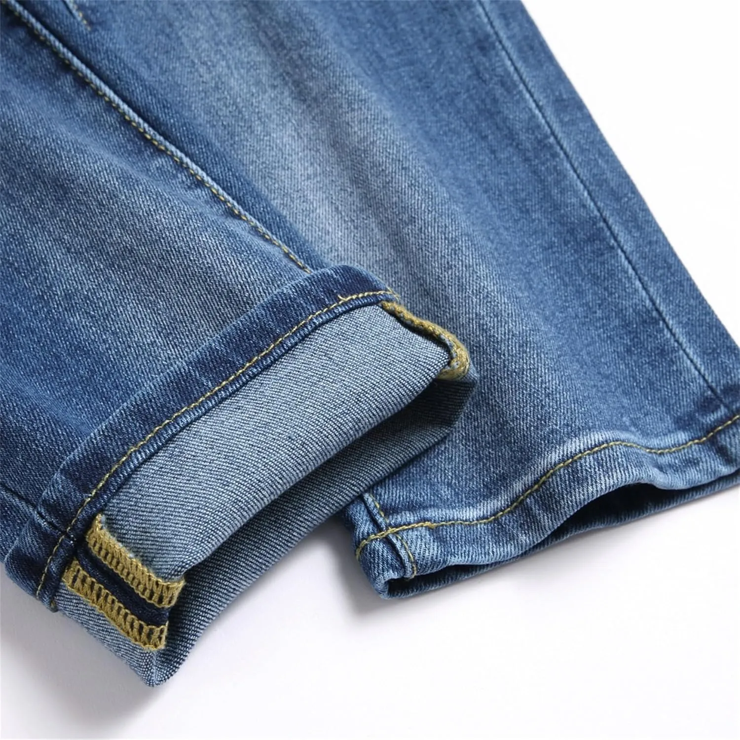 Men's Button Skinny Slim Fit Denim Pants Comfort Flex Waist Denim Jeans Vintage Casual Trousers