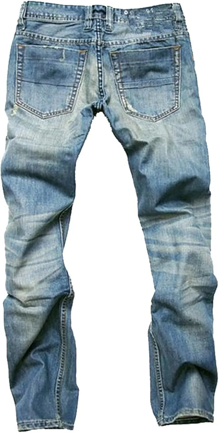 Men's Button Skinny Slim Fit Denim Pants Comfort Flex Waist Denim Jeans Vintage Casual Trousers