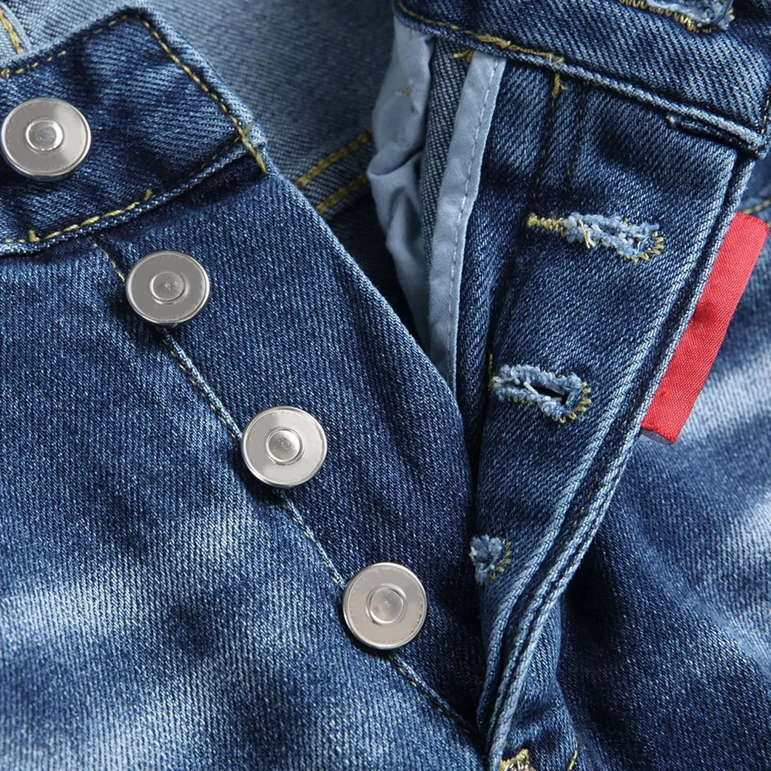Men's Button Skinny Slim Fit Denim Pants Comfort Flex Waist Denim Jeans Vintage Casual Trousers