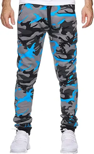 Mens Camo Drawstring Cargo Pants Casual Stretch Sweatpants Athletic Running Tactical Military Trousers with Pockets