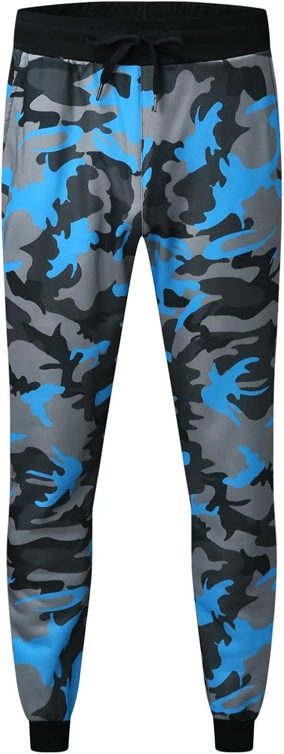 Mens Camo Drawstring Cargo Pants Casual Stretch Sweatpants Athletic Running Tactical Military Trousers with Pockets