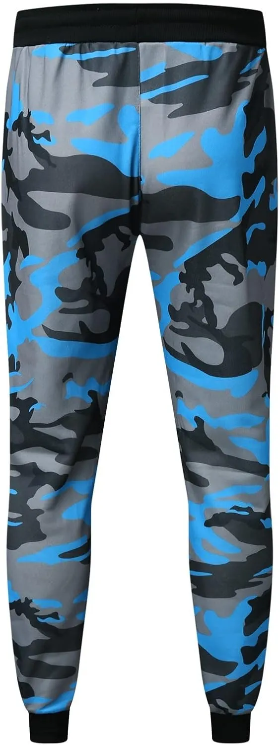 Mens Camo Drawstring Cargo Pants Casual Stretch Sweatpants Athletic Running Tactical Military Trousers with Pockets