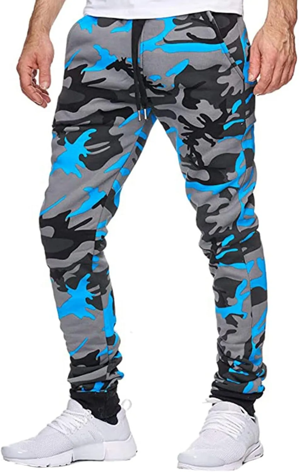 Mens Camo Drawstring Cargo Pants Casual Stretch Sweatpants Athletic Running Tactical Military Trousers with Pockets