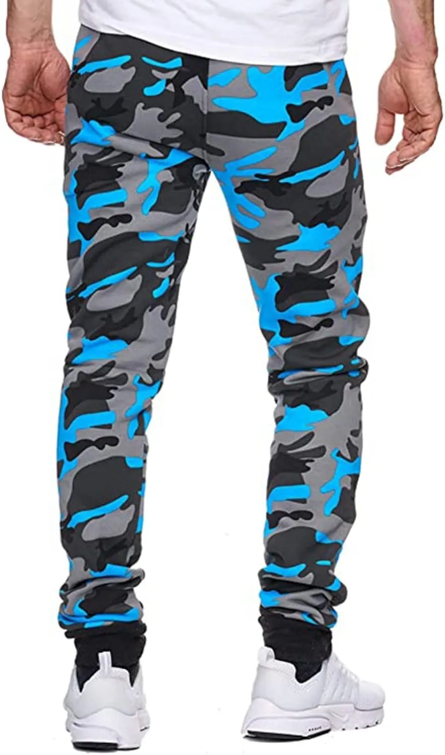 Mens Camo Drawstring Cargo Pants Casual Stretch Sweatpants Athletic Running Tactical Military Trousers with Pockets