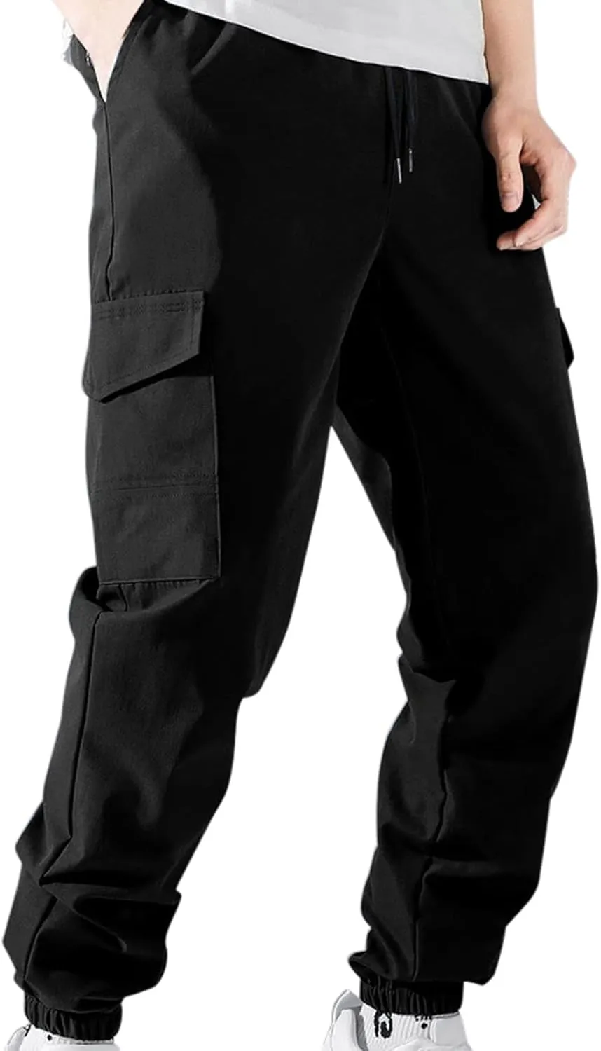 Men's Cargo Pants Casual Hiking Pants Joggers Sweatpants Streetwear Lightweight Drawstring Elastic Waist Pants with Pockets
