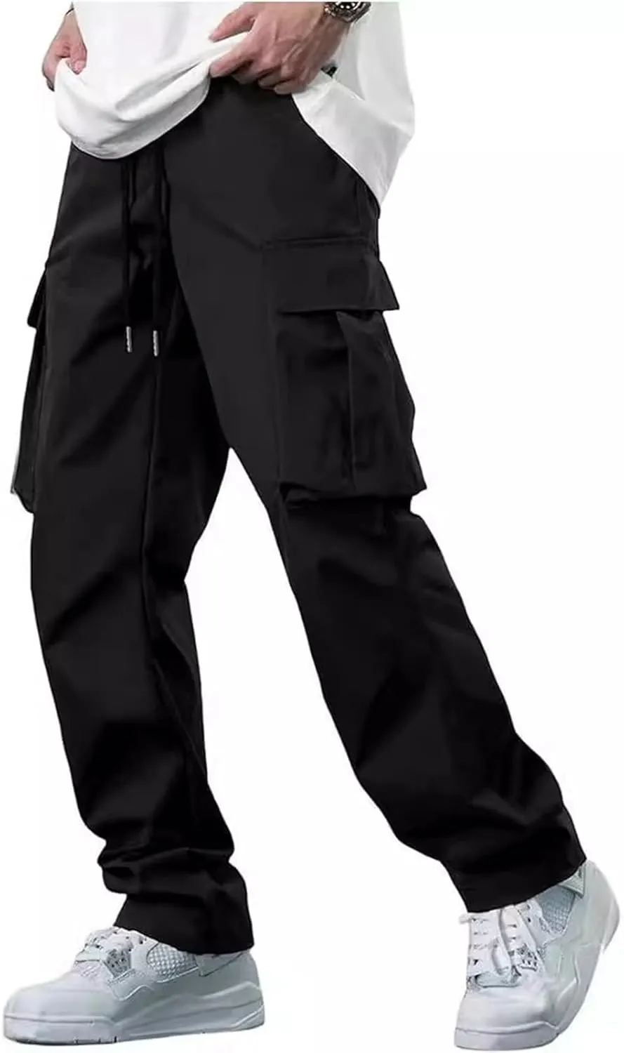 Mens Cargo Pants Casual Joggers Elastic Waist Drawstring Tapered Sweatpants for Men with Multi Pockets