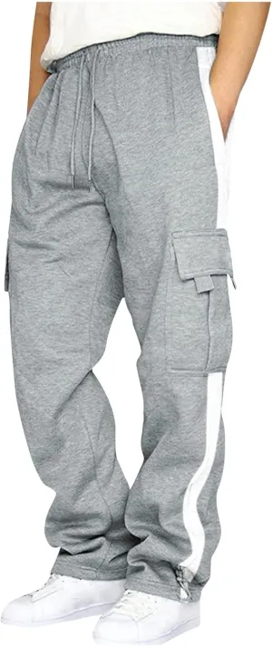 Mens Cargo Sweatpants with Pockets Stretch Drawstring Elastic Waist Sweatpants Slim Fit Pants 2024 Joggers Trousers