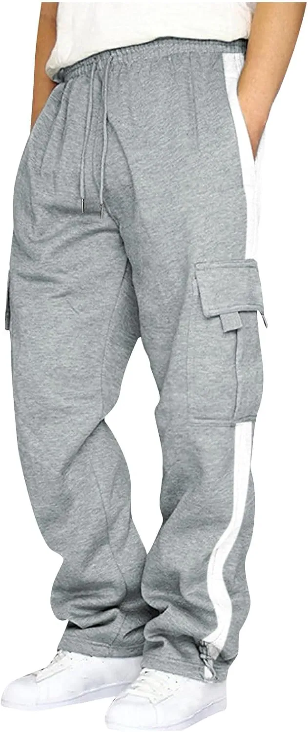 Mens Cargo Sweatpants with Pockets Stretch Drawstring Elastic Waist Sweatpants Slim Fit Pants 2024 Joggers Trousers