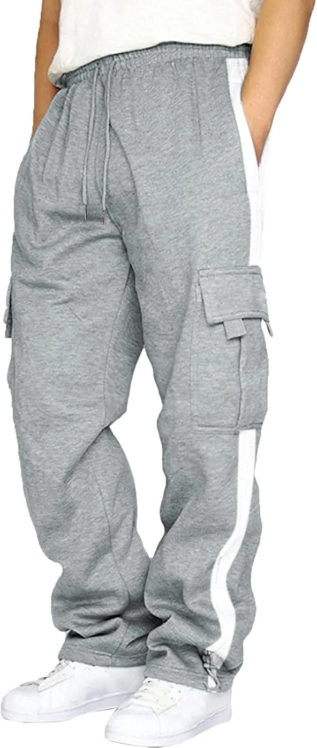 Mens Cargo Sweatpants with Pockets Stretch Drawstring Elastic Waist Sweatpants Slim Fit Pants 2024 Joggers Trousers