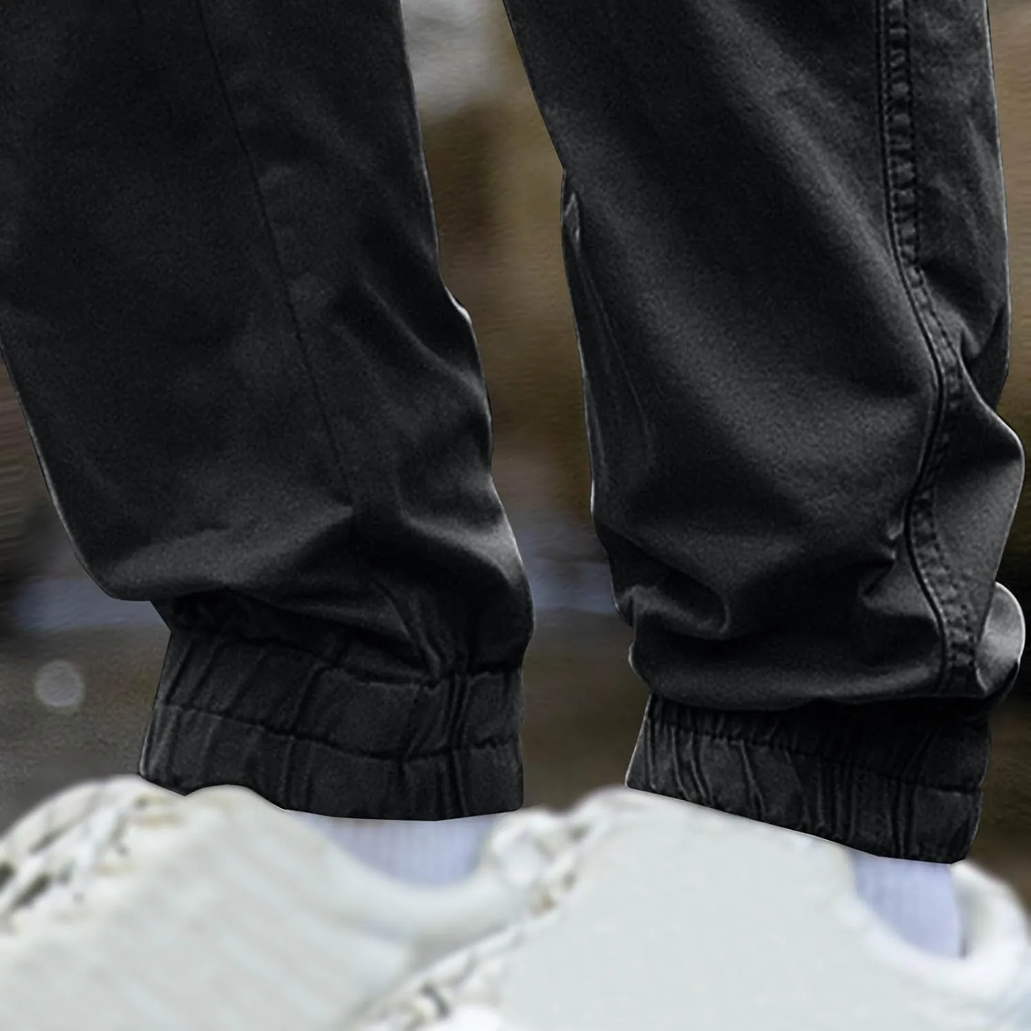 Mens Casual Cargo Pants Slim-Fit Drawstring Outdoor Hiking Pants Multi-Pockets Cotton Comfort Trousers for Travel