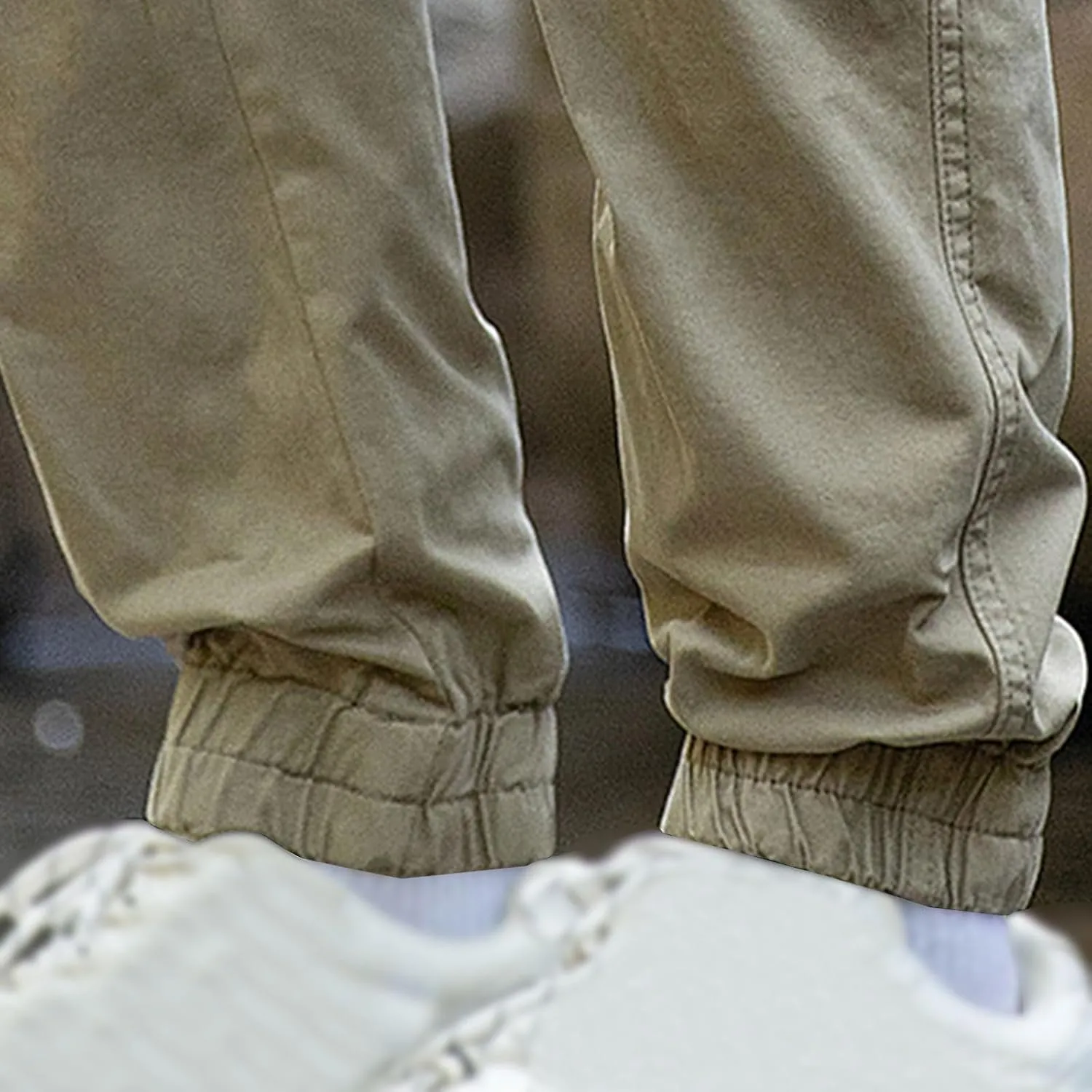 Mens Casual Cargo Pants Slim-Fit Drawstring Outdoor Hiking Pants Multi-Pockets Cotton Comfort Trousers for Travel