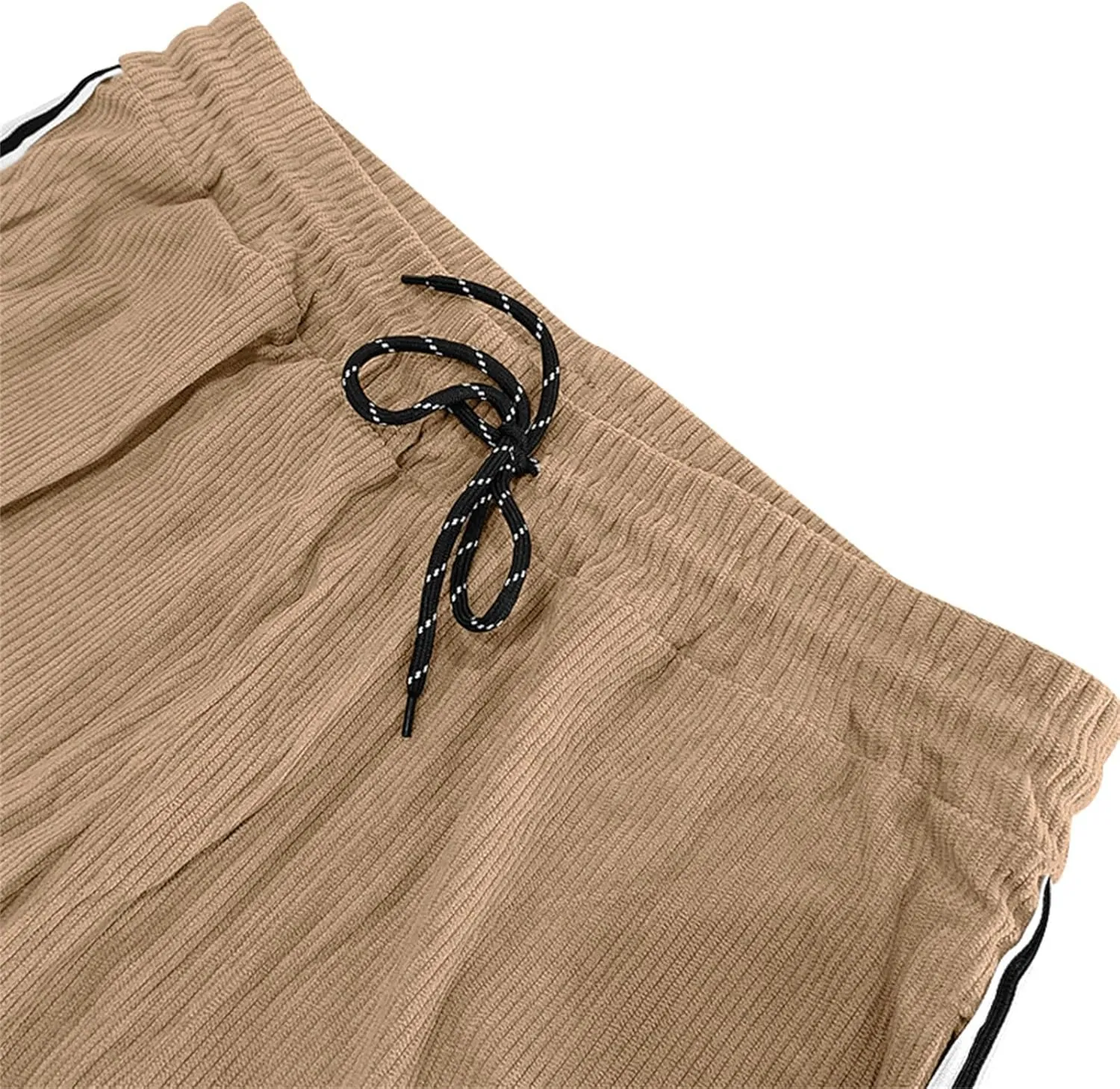 Men's Casual Corduroy Pants Loose Wide Leg Striped Pants Fashion Elastic Waist Drawstring Baggy Sweatpants Slacks