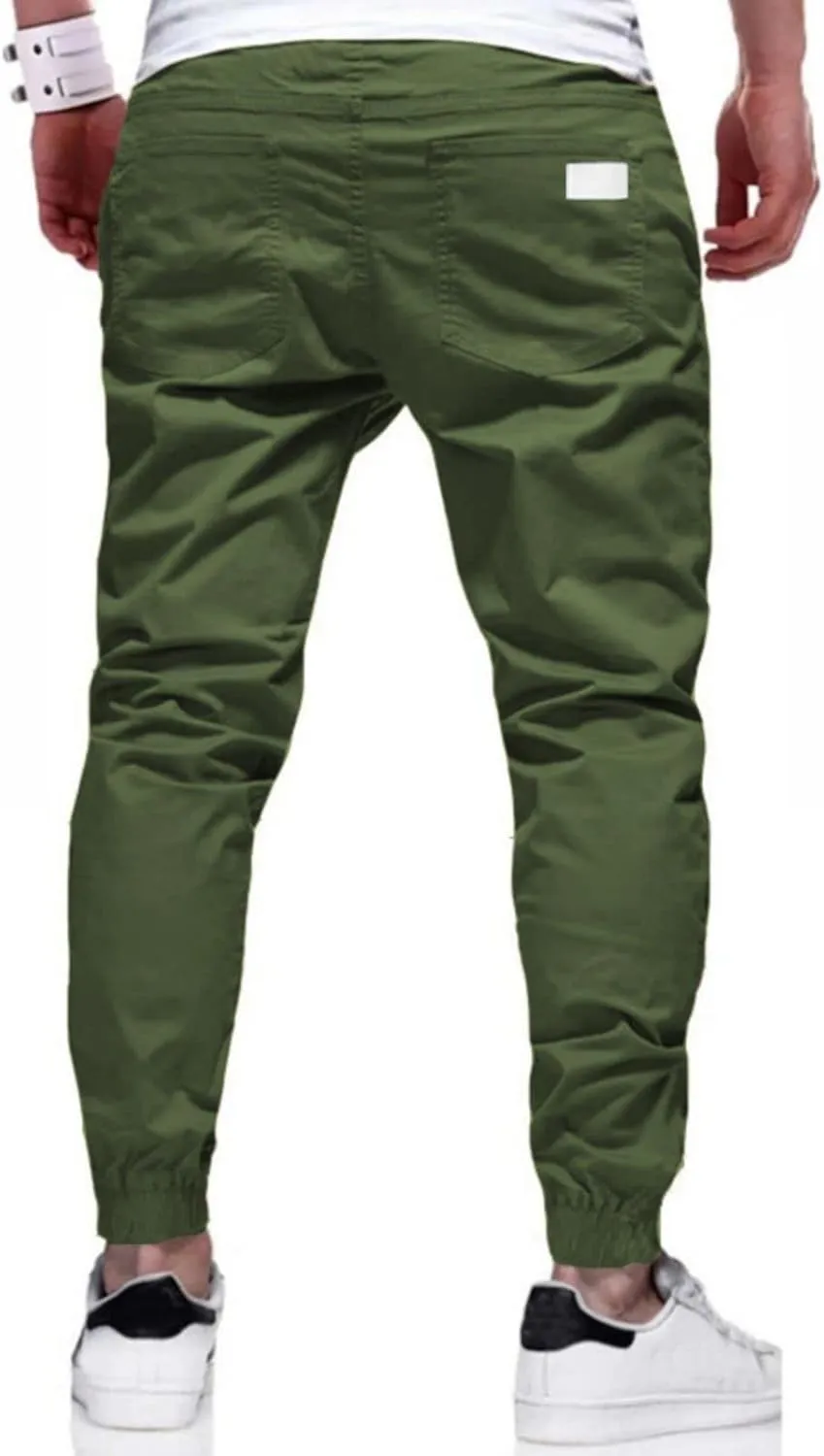 Mens Casual Joggers Cargo Pants Drawstring Chino Hiking Pants Outdoor Twill Track Jogging Sweatpants Pants for Men