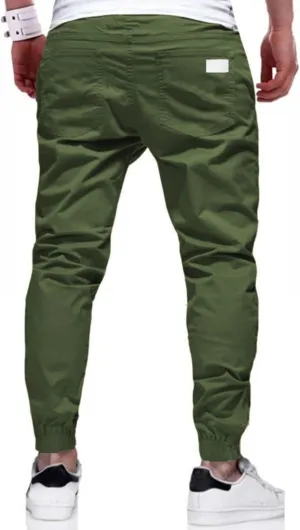Mens Casual Joggers Cargo Pants Drawstring Chino Hiking Pants Outdoor Twill Track Jogging Sweatpants Pants for Men