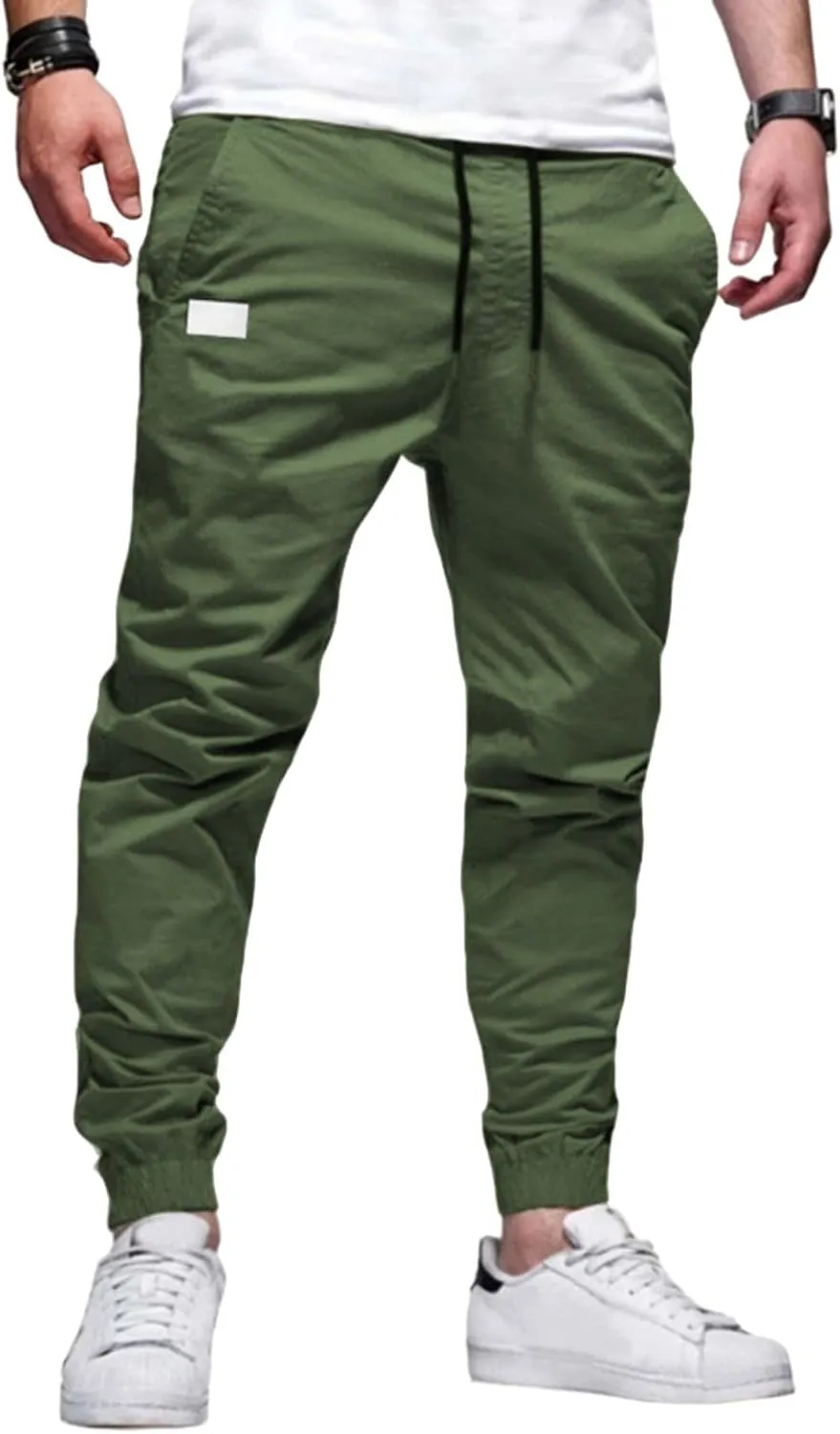 Mens Casual Joggers Cargo Pants Drawstring Chino Hiking Pants Outdoor Twill Track Jogging Sweatpants Pants for Men