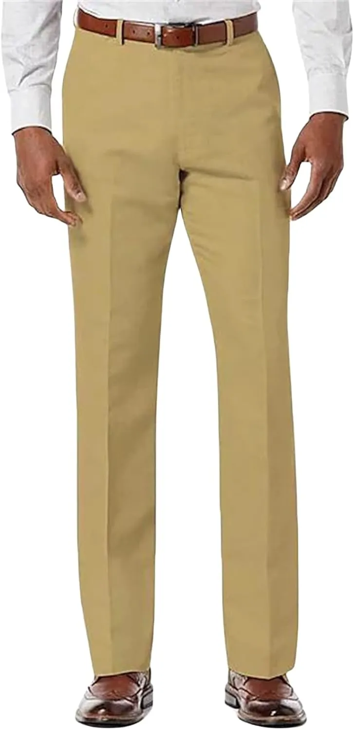 Men's Casual Pants Vintage Slim Fit Dress Pant Waist Stretch Work Trousers Fashion Flat Front Trousers with Pocket