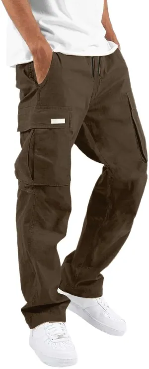 Men's Casual Stretch Cargo Pants Drawstring Waist Trousers Athletic Joggers Lightweight Sweatpants Hiking Pants