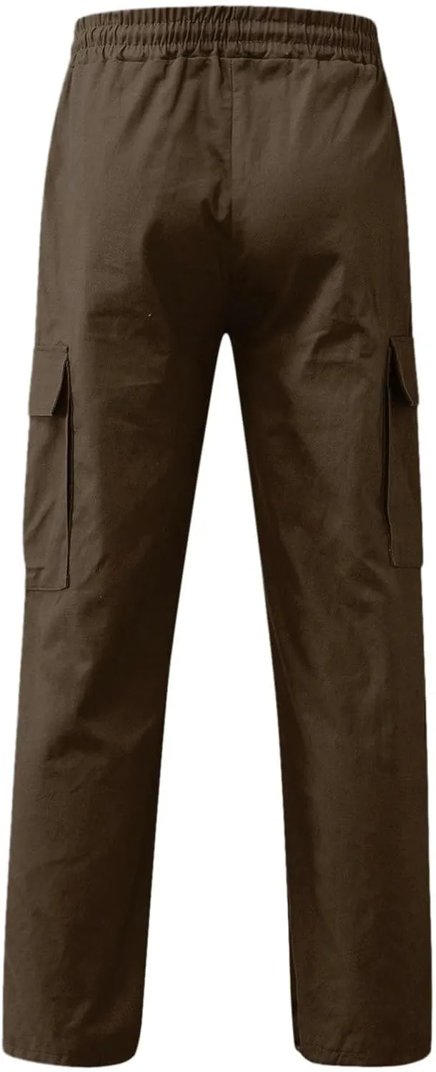 Men's Casual Stretch Cargo Pants Drawstring Waist Trousers Athletic Joggers Lightweight Sweatpants Hiking Pants