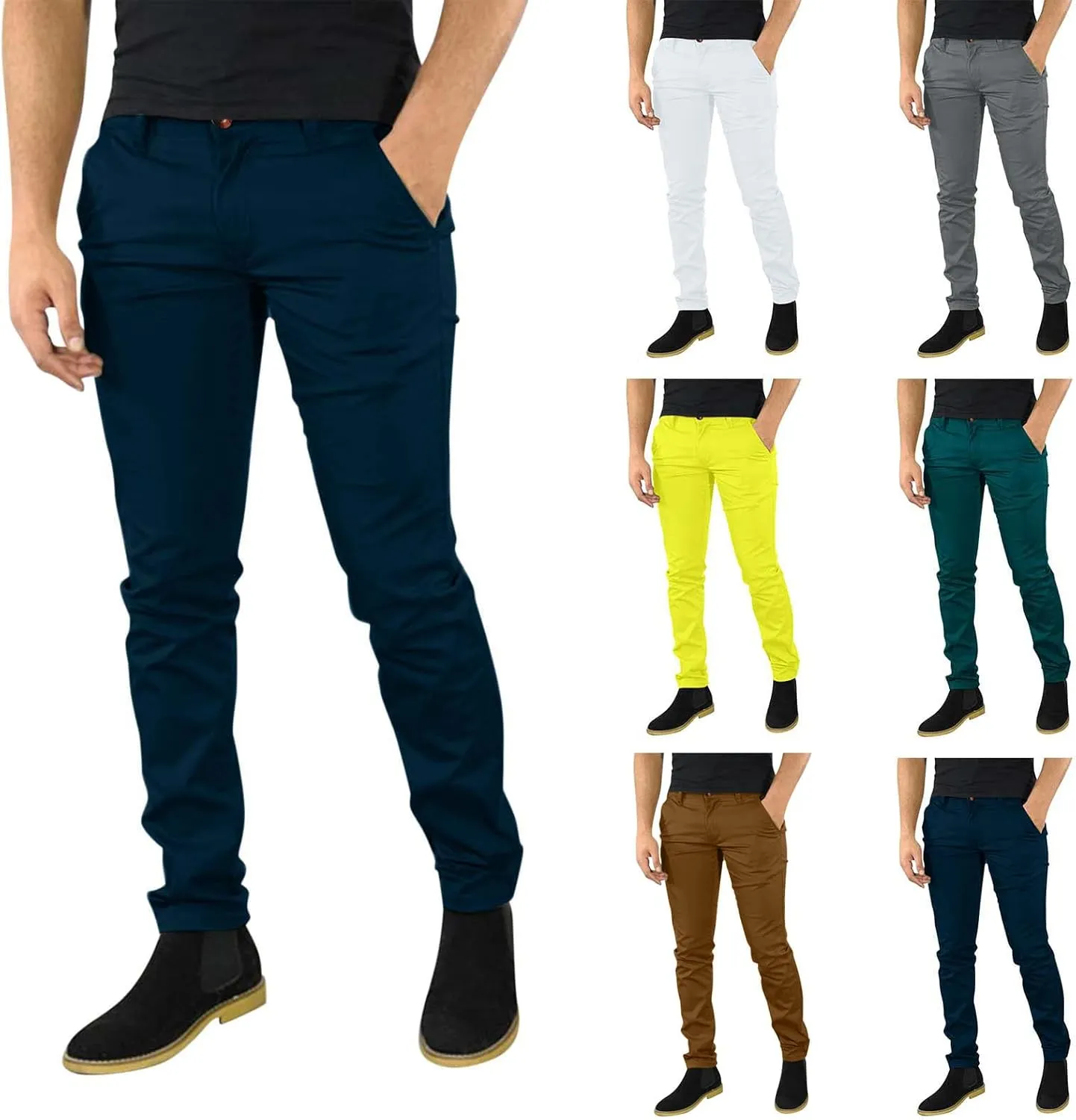 Mens Chinos Slim Fit Dress Pants Comfort Flat Front Stretch Skinny Tapered Dress Pants Casual Business Work Solid Trousers