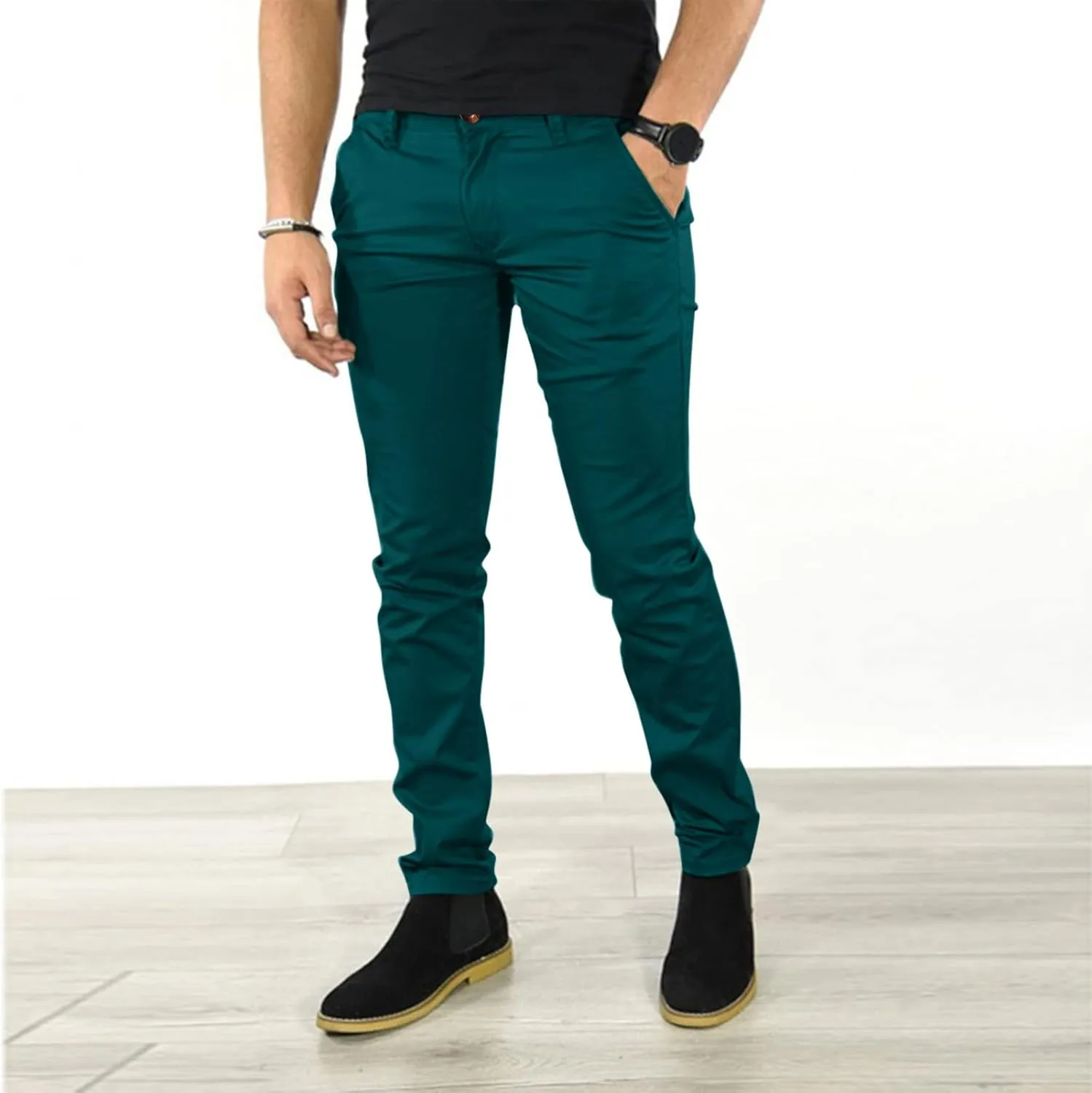 Mens Chinos Slim Fit Dress Pants Comfort Flat Front Stretch Skinny Tapered Dress Pants Casual Business Work Solid Trousers