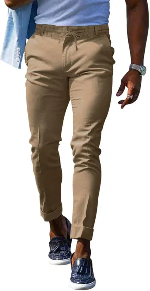 Mens Chinos Slim Fit Pants Flat Front Stretch Skinny Tapered Dress Pants Golf Pants Drawstring Comfort Casual Slacks