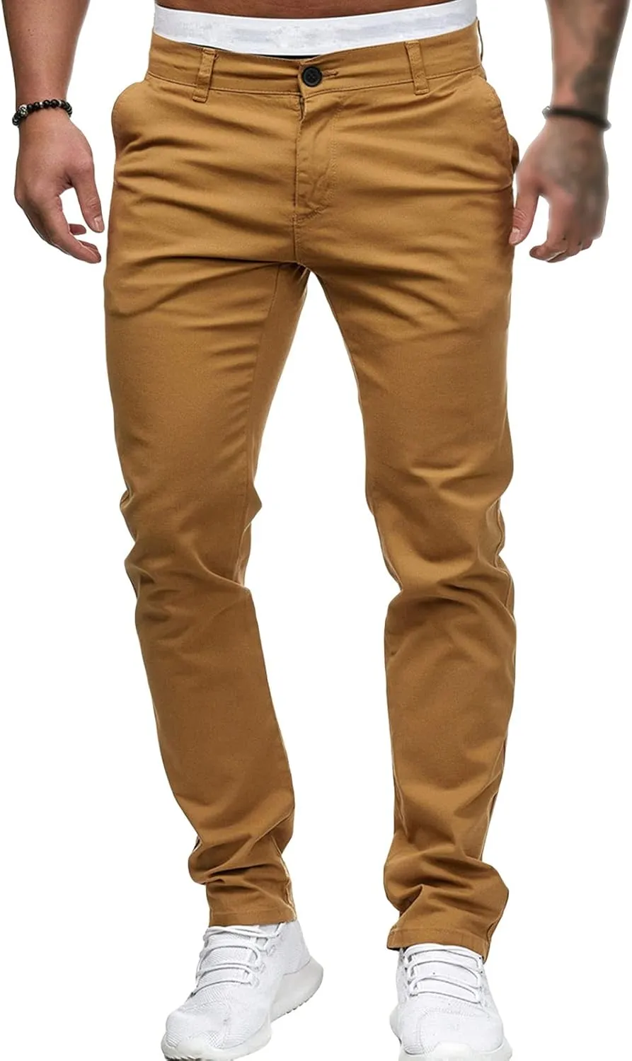 Men's Classic Lightweight Chino Pants Flat Front Comfort Stretch Solid Pant Casual Basic Straight Fit Trousers