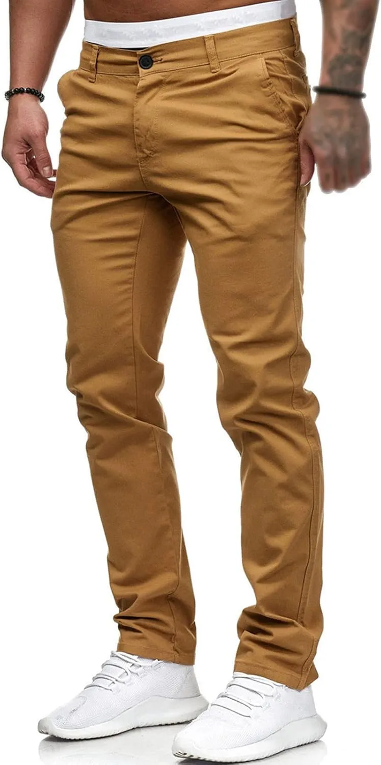 Men's Classic Lightweight Chino Pants Flat Front Comfort Stretch Solid Pant Casual Basic Straight Fit Trousers