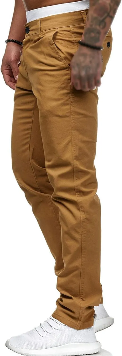 Men's Classic Lightweight Chino Pants Flat Front Comfort Stretch Solid Pant Casual Basic Straight Fit Trousers