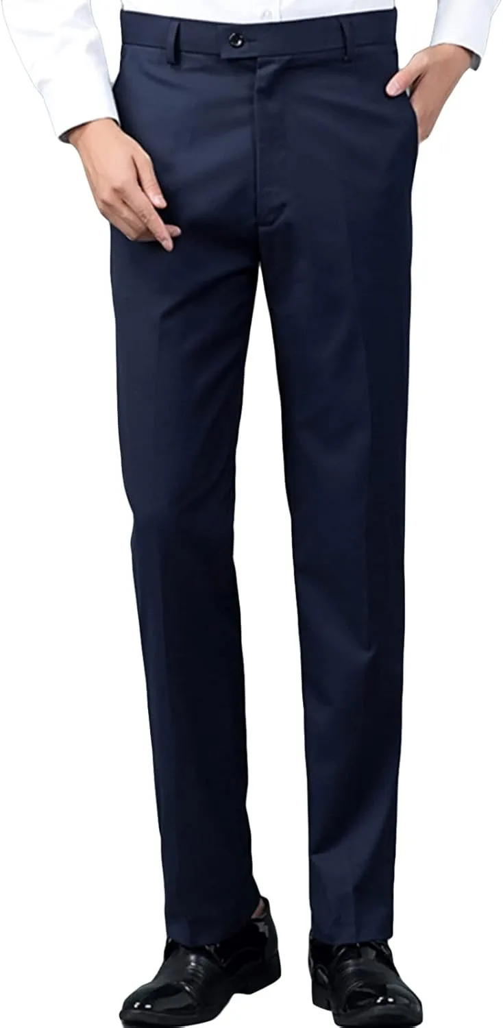 Men's Comfort Stretch Cotton Chino Pants Slim-Fit Washed Business Pant Skinny Vintage Cargo Dress Pant (Large,Dark Blue)